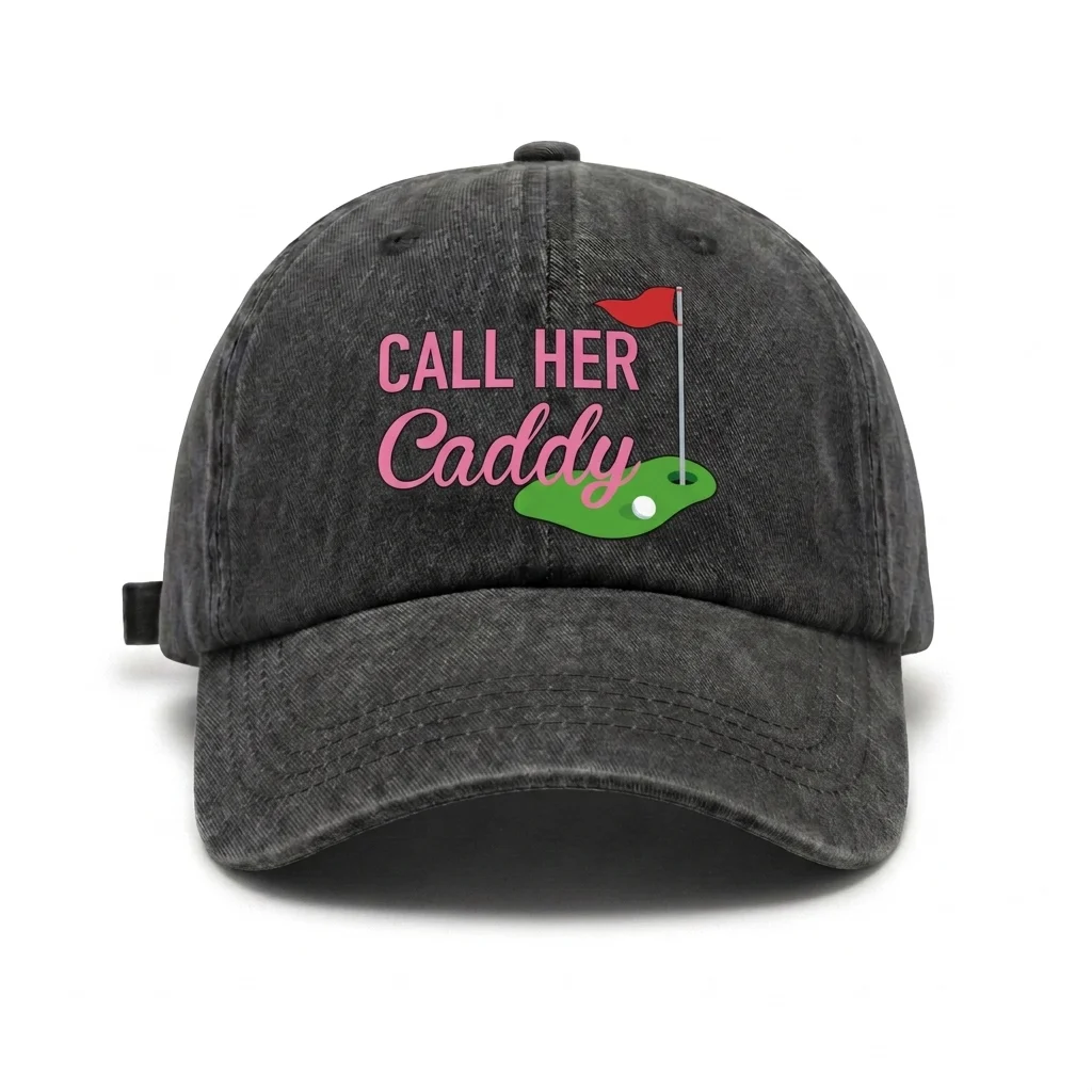 Vintage Washed Call Her Caddy Golf Graphic Baseball Cap, Adjustable Unisex Dad Hat with Metal Buckle, Funny Golf Gift for Women