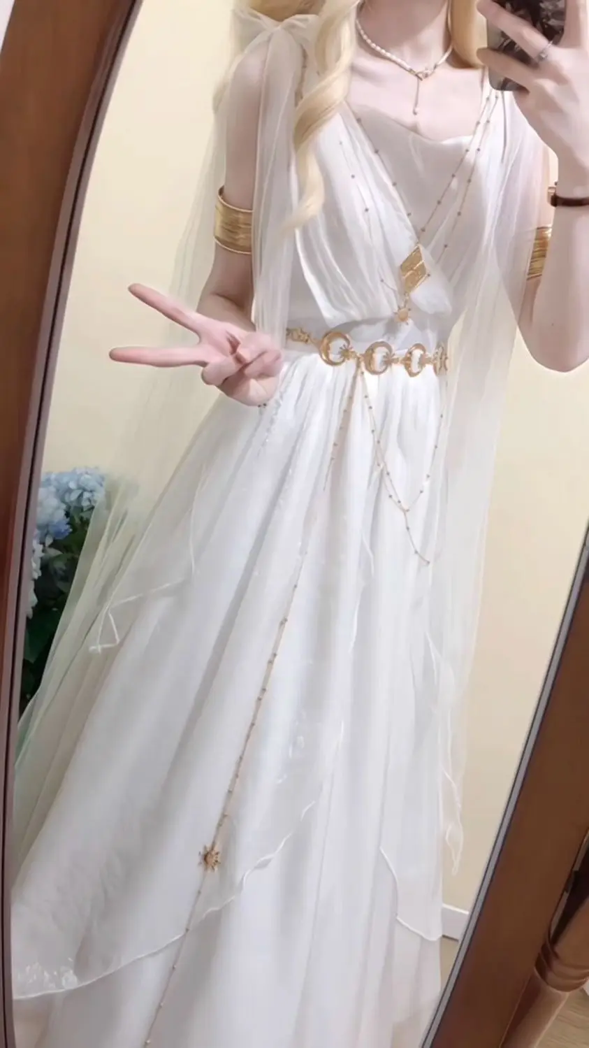 NONSAR الله اليونانية الحلو خمر فستان جنية المرأة الصيف المحكمة نمط هان عناصر الشيفون أنيقة العائمة حزام فساتين طويلة