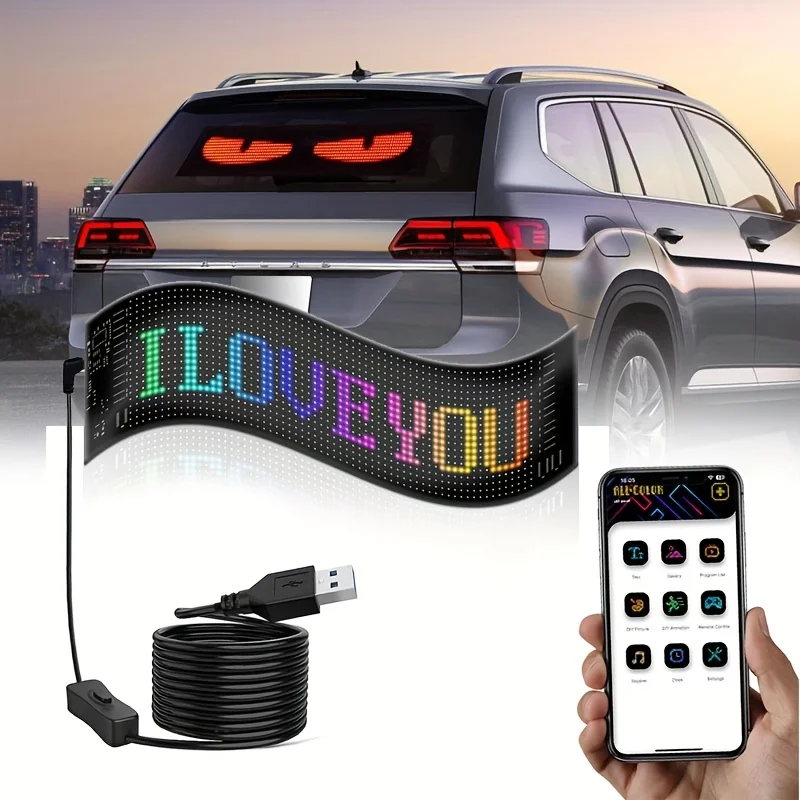 

USB LED Decorative Lamp Full Color Screen Creative Personality App Control Soft Screen LED Display Interesting Car Decoration