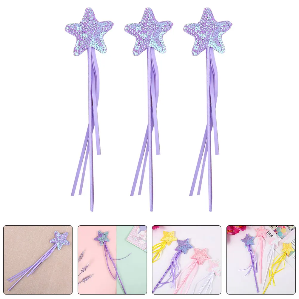 Bacchette da fata a forma di stella da 3 pezzi, design a nastro, bastoncini da fata colorati per ragazze, feste, cosplay, spettacoli teatrali