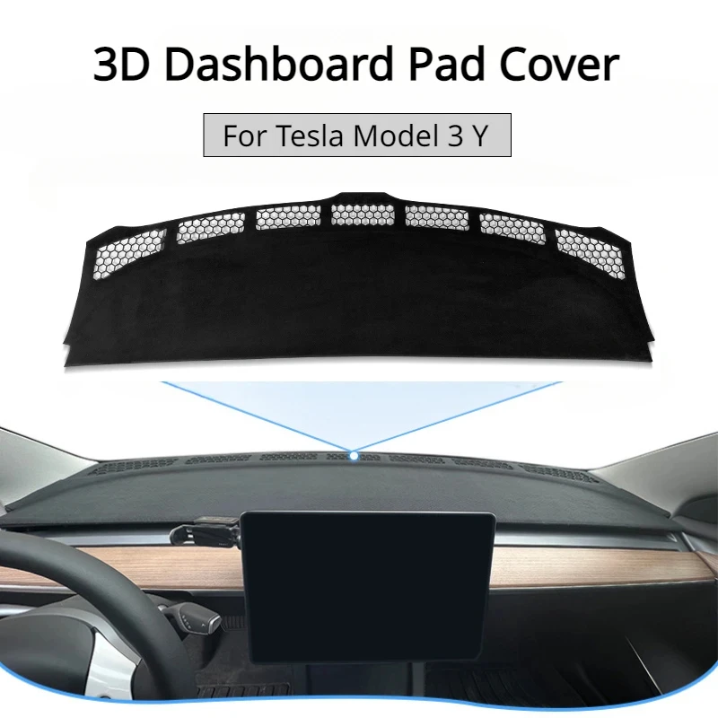 

3D Dashboard Cover for Tesla Model 3/Y/X Non-slip Sun Shade Dashboard Protection Mat Suede Panel Flocking Sunshade Accessories