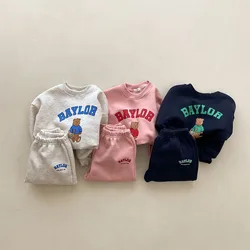 Conjunto de moletom e calças com estampa de letras do bebê, roupas casuais, terno de algodão infantil, criança, menino, menina, novo, outono, 2 peças