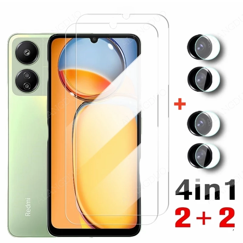 4in1 Tempered Glass For Xiaomi Redmi 13C 5G Full Cover Screen Protector for Redmi 12C 5G,Redmi 12R Camera lens protection