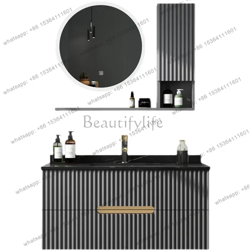 Light luxury rock slab integrated basin bathroom cabinet combination modern simple smart bathroom face wash hand pool