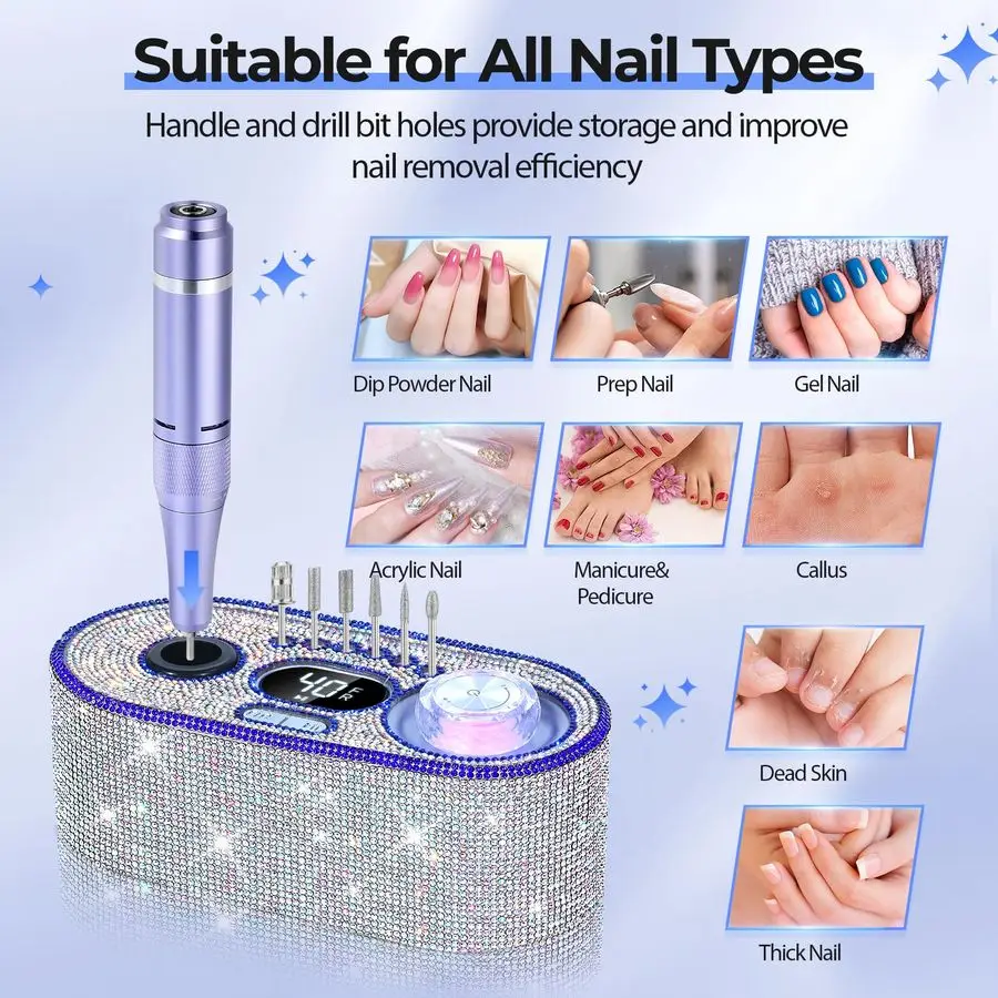 مثقاب أظافر احترافي لامع 40000 دورة في الدقيقة مجموعة مبرد أظافر كهربائي E ماكينة حفر أظافر مع شاشة LCD لجل الأكريليك، Manicu #5