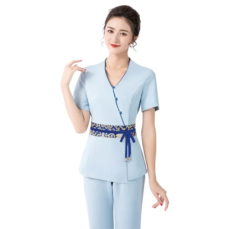 New Beauty Salon Uniform Professional Esthetician Overalls Spa Foot Baths Ear Massage Technician Work Clothes for Woman Suits