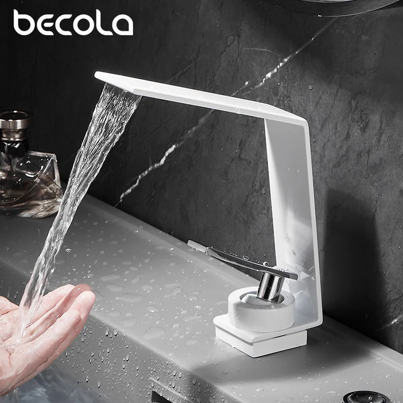 

BECOLA Single Handle Black Bathroom Sink Faucet Hot Cold Mixer Water Tap Waterfall Vanity Vessel Sink Faucet