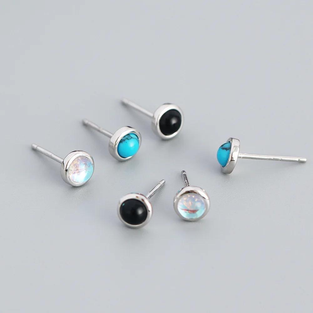 اليابان وكوريا الجنوبية S925 أقراط فضية ins المتخصصة تصميم الراقية الأقراط هندسية العقيق الفيروز الأقراط