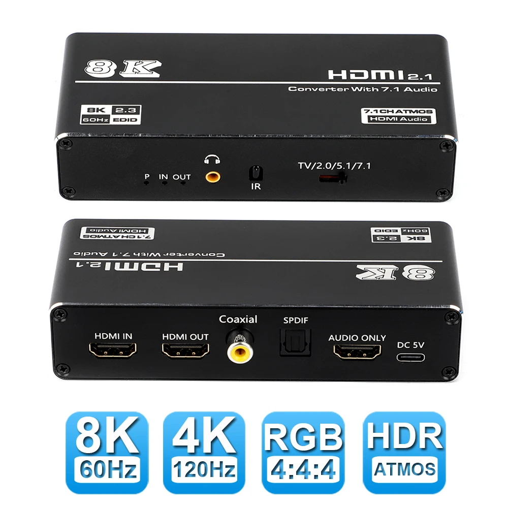 8K HDMI 2.1 Audio Extractor  120Hz 8K 60Hz HDMI 2.1 Audio Splitter HDMI 2.1 Audio Converter Receiver Dolby Atmos for PS5 Xbox S