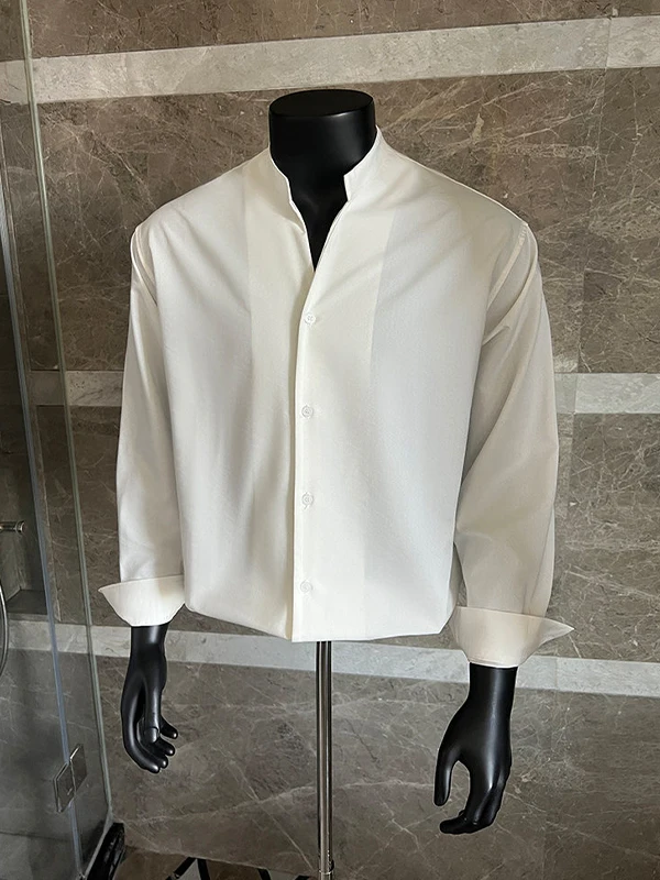 

Мужская белая рубашка с длинным рукавом и воротником-стойкой, свободного кроя, новая весенняя коллекция, повседневная модная универсальная верхняя одежда для многослойных образов