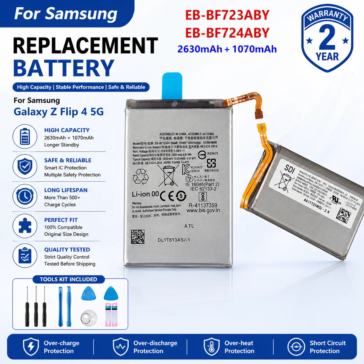 

Brand New EB-BF723ABY EB-BF724ABY Replacement Battery With Tools For Samsung Galaxy Z Flip 4 5G SM-F7210 F723 F724
