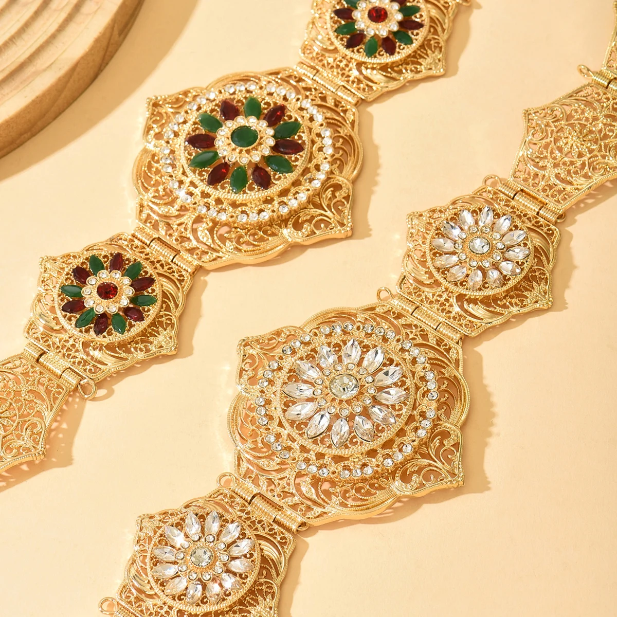 Gold Plated Belt Lady Metal Hollow Flower Waist Chain Length Adjustable Moroccan Wedding Dress Body Jewelry Luxury Kaftan