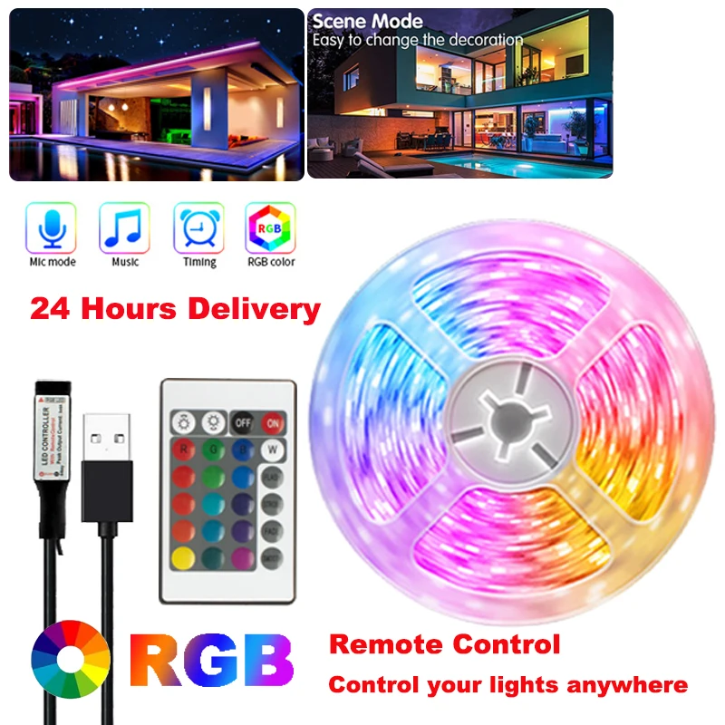 LED Strip Light Remote Control 3keys 24keys 44keys Ice LED 5050 Light Color RGB Tape for Room TV Backlight Christmas Decoration