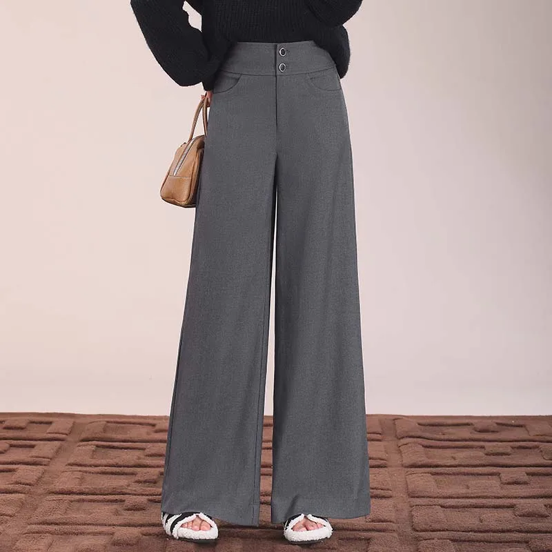 

ay Wide Leg Pants Women's Autumn New High Waist Slimming Drape Loose Casual Wide Foot Straight Leg Trousers Commute Sle