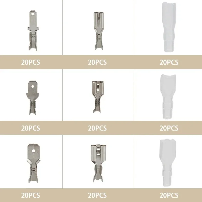 180pcs Box-Packed,Gold/Silver Crimp Terminal,Male and Female Docking 2.8/4.8/6.3mm,Wire Connector,Electrical Terminals