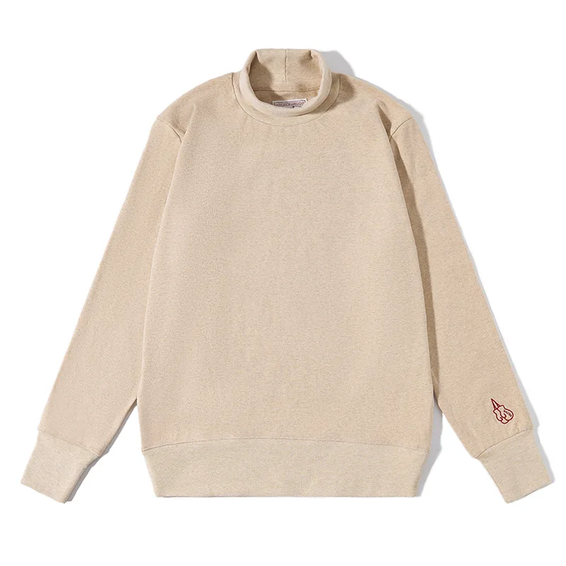 

Embroidered Hoodie American Retro Simple High Neck Knitted Long Sleeved T-shirt Men's Versatile Heavyweight Cotton Base Shirt