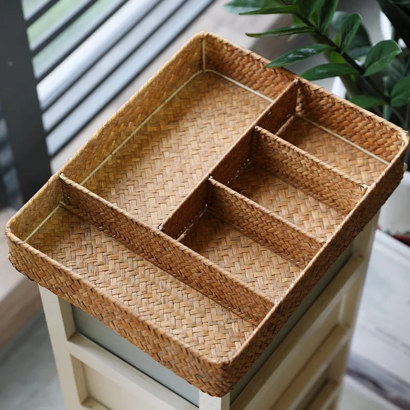 

Плетеная корзина для хранения с разделителями, органайзер, плетеная настольная корзина для цветов, бамбуковая плетеная корзина, классическая корзина