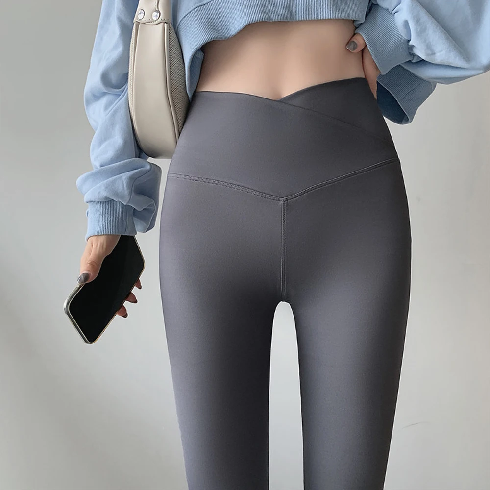 Nieuwe vrouwen haaienleer zwarte leggings dunne workout stretch sexy fitness leggings skinny benen afslanken sport leggings gym kleding