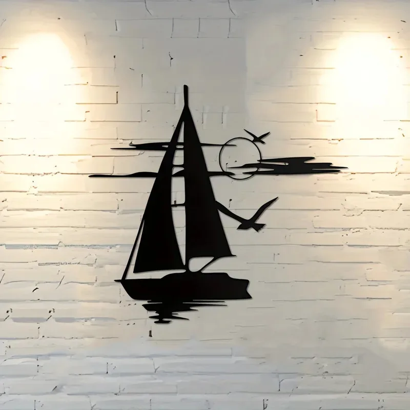 Image of Segelboot-Wandkunst aus Metall, elegantes Eisendekor, Wohnzimmer, Schlafzimmer, Esszimmer und Büro, perfekte Geschenkidee, 1 Stück