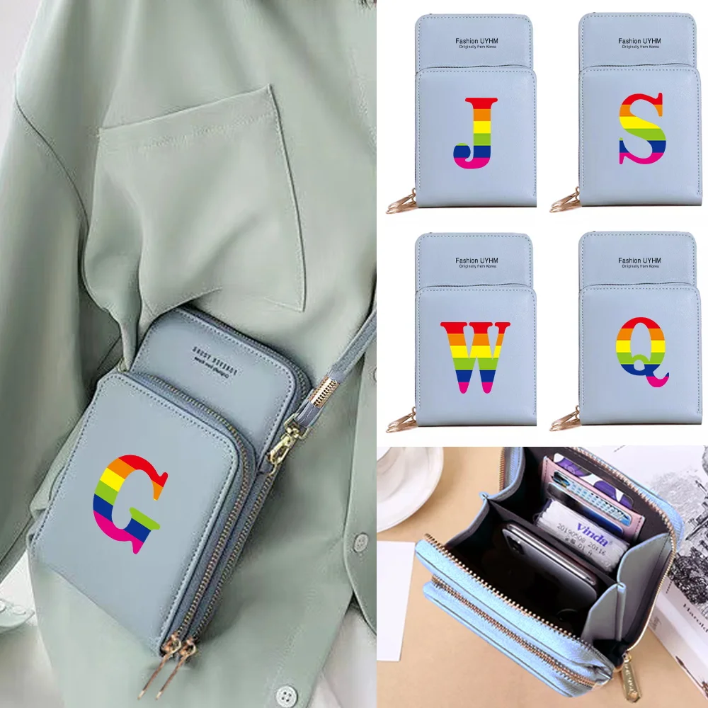 

New Wallets Mobile Phone Bag Universal Transparent Touch Screen Phone Case Commute Rainbow Letter Pattern Shopping Crossbody Bag