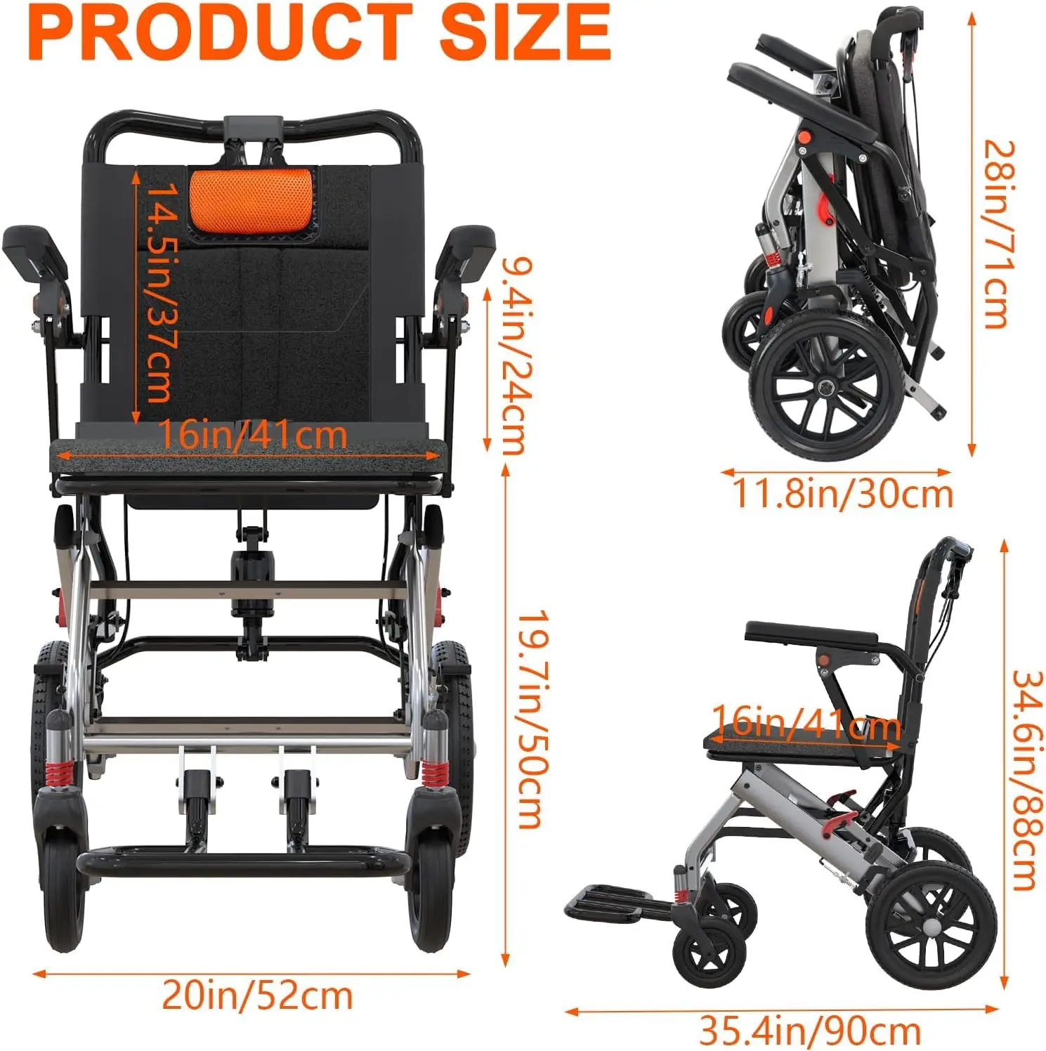 Folding Transport Wheelchair with Locking Handbrake