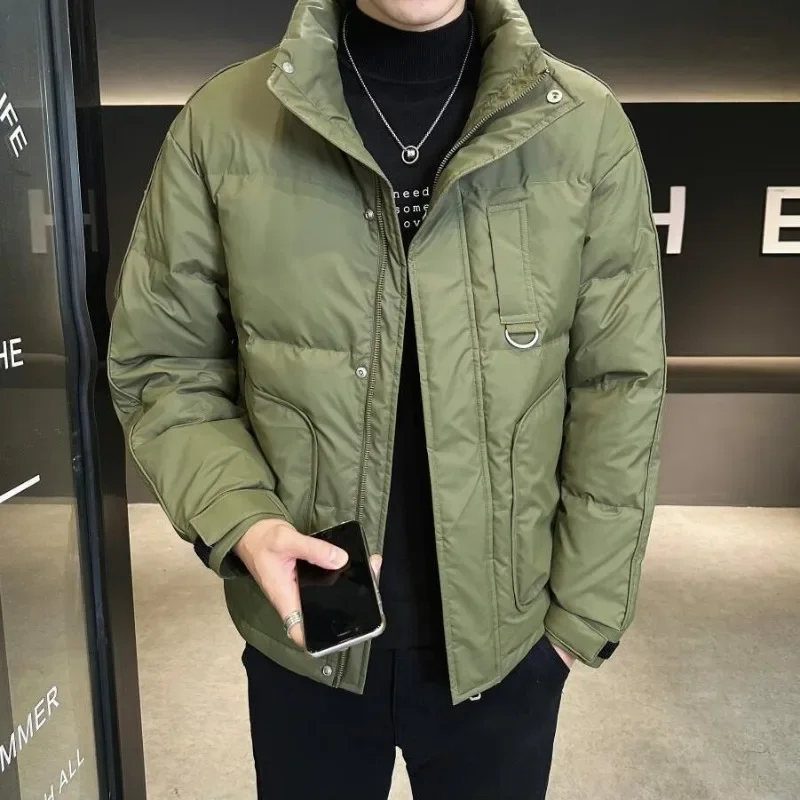 Male Thicken Warm Pure Color Large Size Coat Fashion Casual Versatile Outerwear High-End Men Stand Collar Down Jacket Winter