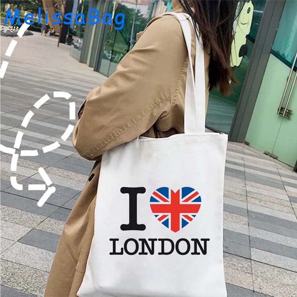 London England United Kingdom UK Flag Big Ben Bus Royal British Union Jack Gift Canvas Shoulder Tote Bag Harajuku Cotton Handbag