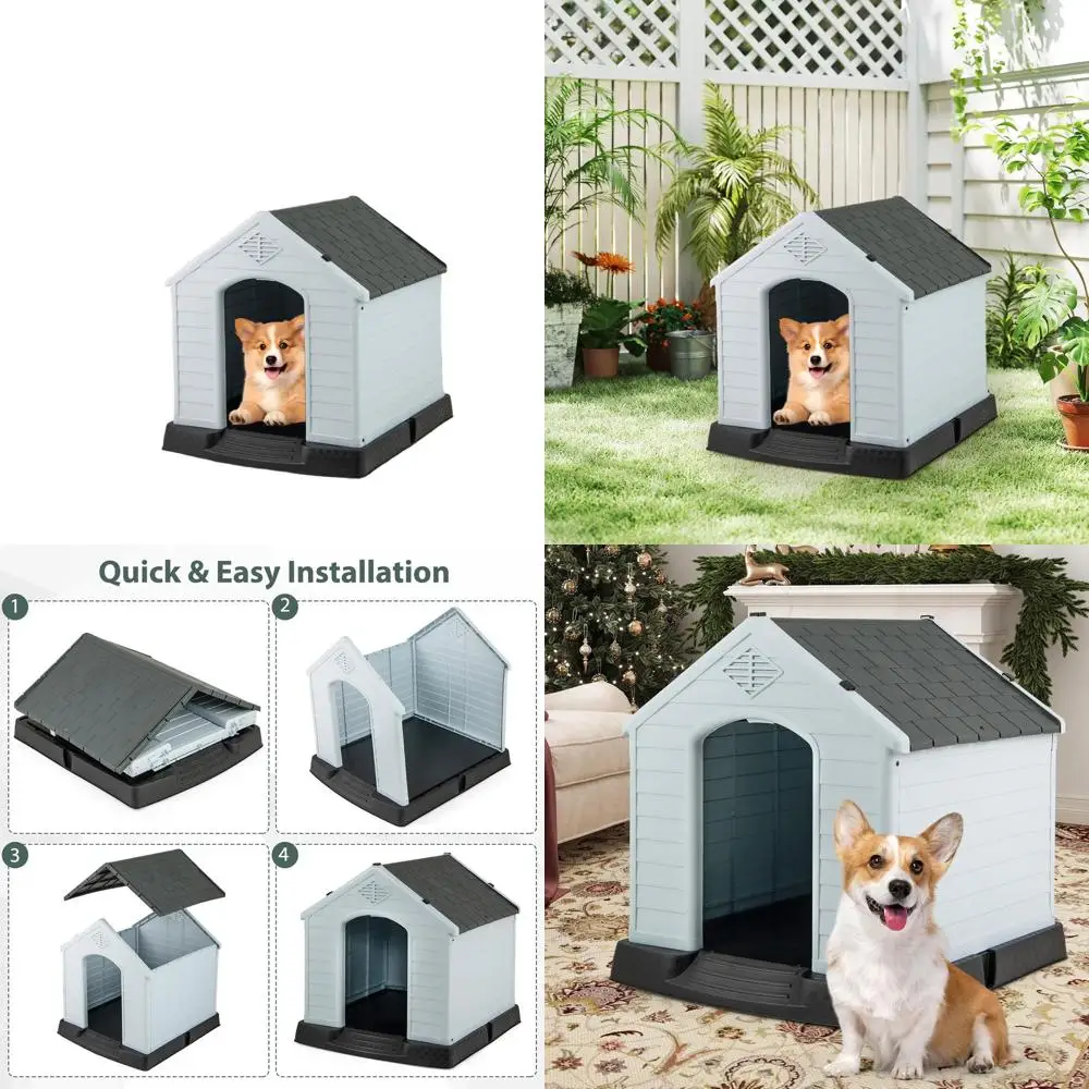 

Домик для собак для улицы и дома с вентиляционными отверстиями и приподнятым полом, 27.5x25.5x28, водонепроницаемый и прочный, простая сборка, для маленьких собак