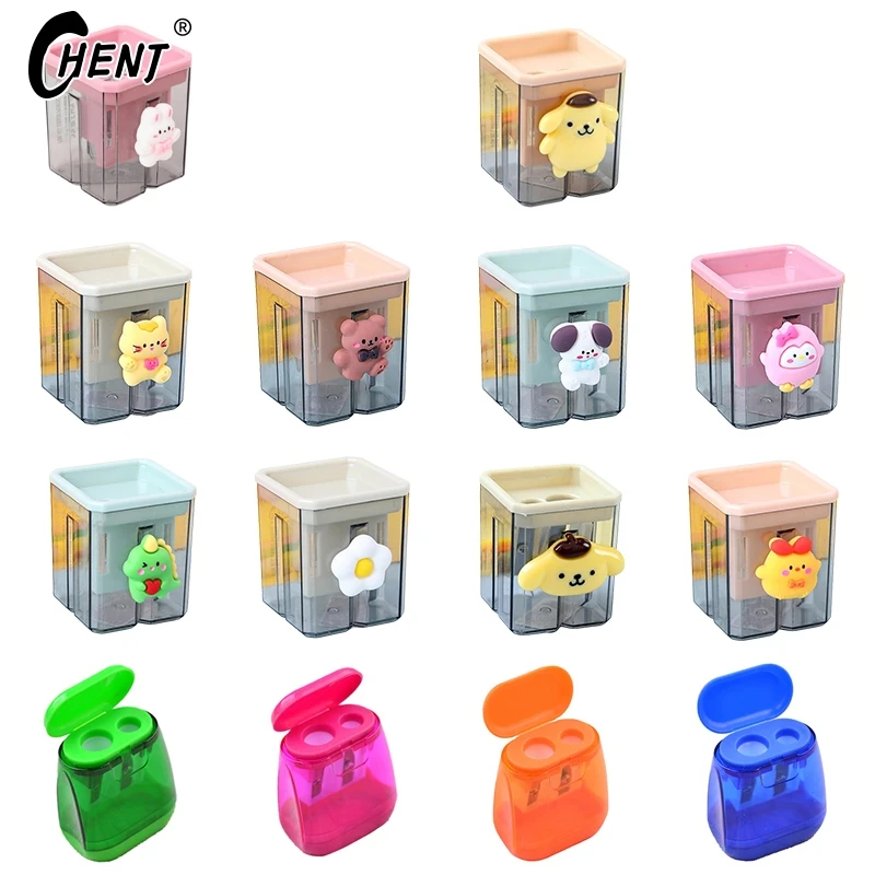 Double Hole Pencil Sharpener Manual Plastic With Cover Portable Pencil Sharpener Cute Children Art Sketch Pencil Sharpener