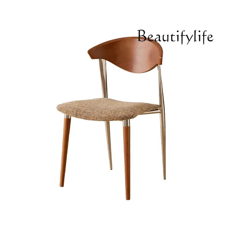 X36 Medieval Style Solid Wood Dining Chair Design Household Chenille Backrest Single Chair