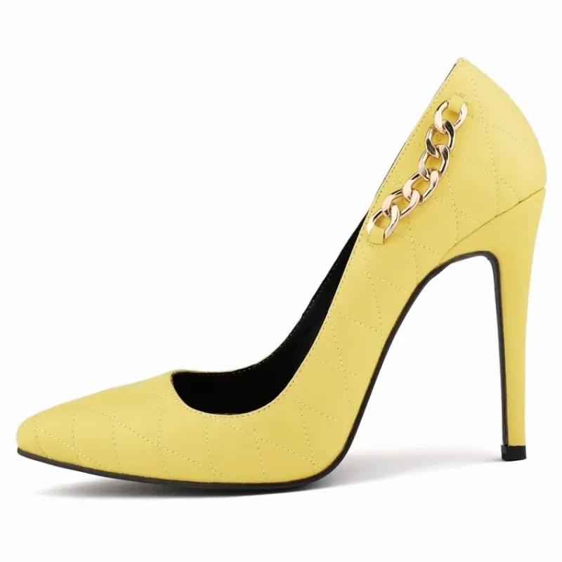 Loslandifen nova moda feminina sexy corrente stilettos clássico apontou dedos 6.5cm super alta primavera marca design sapatos de festa