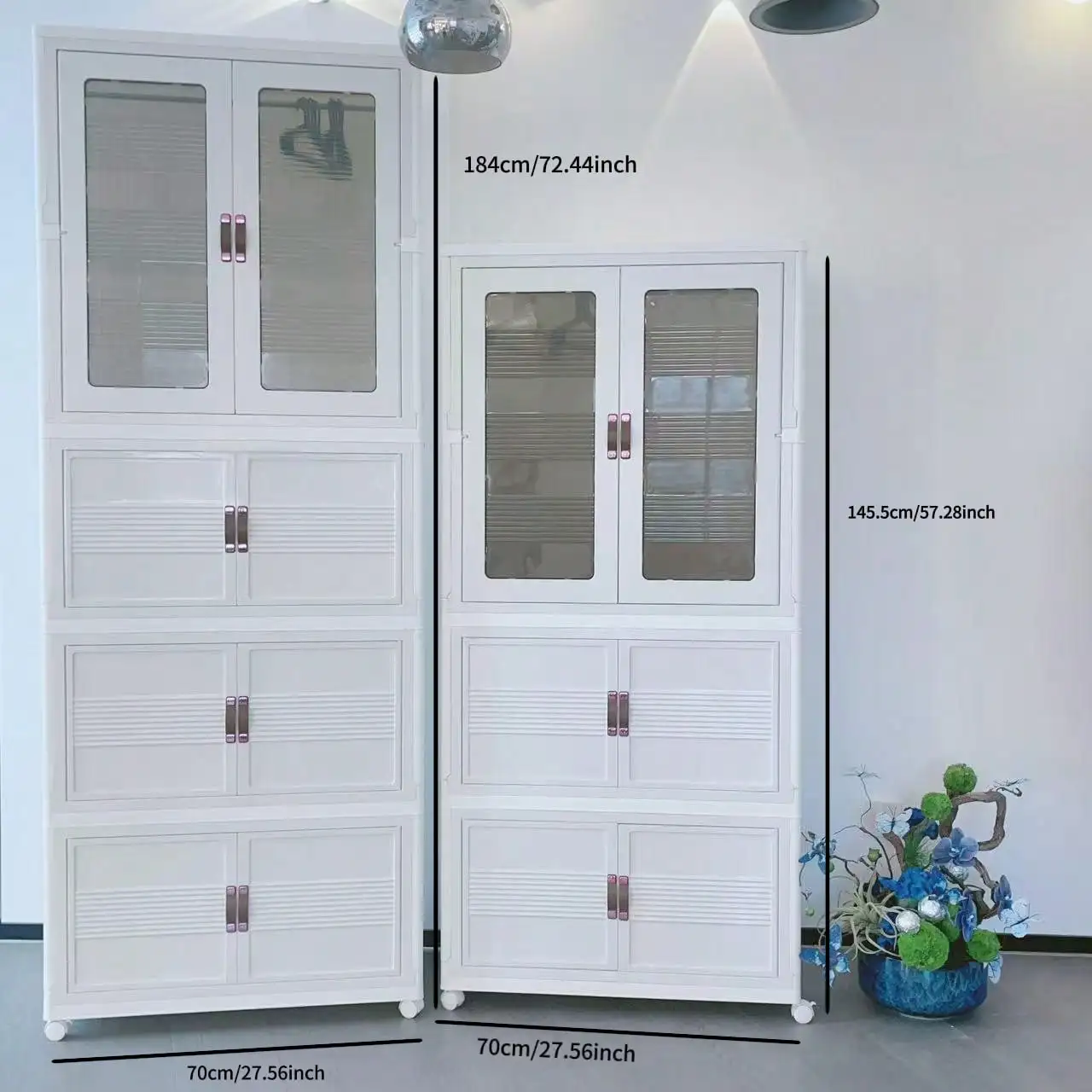 

27.56 Inches 1 Pcs Folding Wardrobe + 3 Pcs Folding Boxes Easy Installation Wardrobe Hanging Storage Cabinet Bedroom Clothes