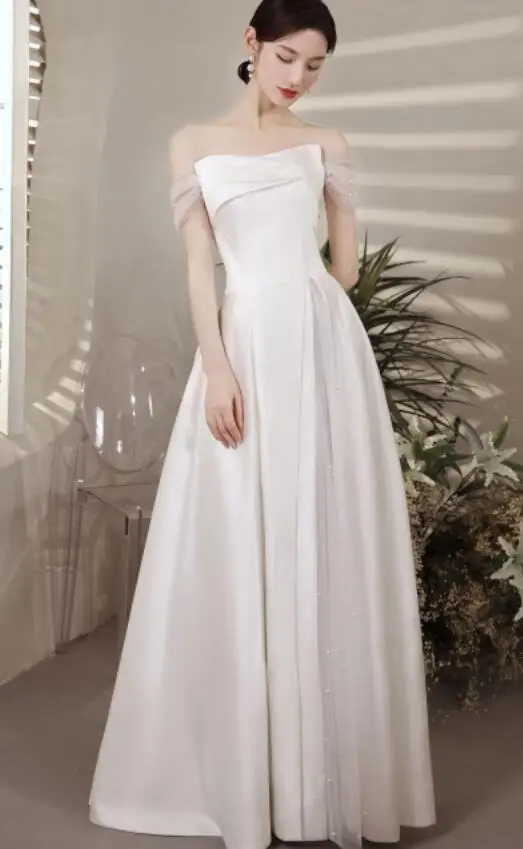 Robe de mariée dos nu simple en satin exquis, magnifique robe sexy de luxe, hors de l'initiative, patients à fente haute, 4038, 2024