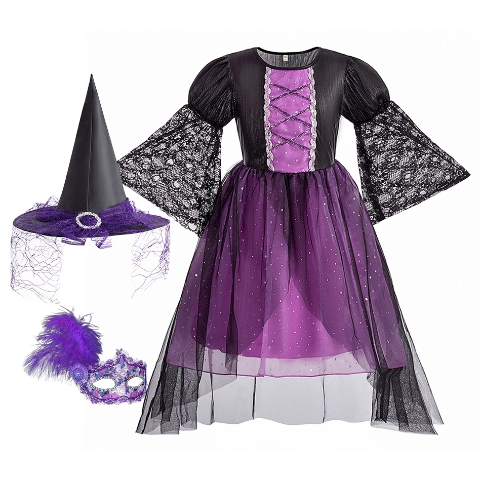 

Halloween Wizard Dresses Birthday Party Baby Girl Performance Clothes Children's Halloween Kids Cosplay Witch Dress Up Costume