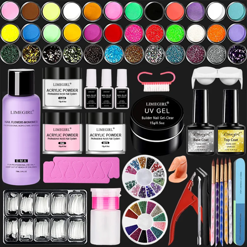 Kit de manucure acrylique avec brosse, poudre à cristaux liquides, outils de décoration des ongles, Extension des ongles pour débutants