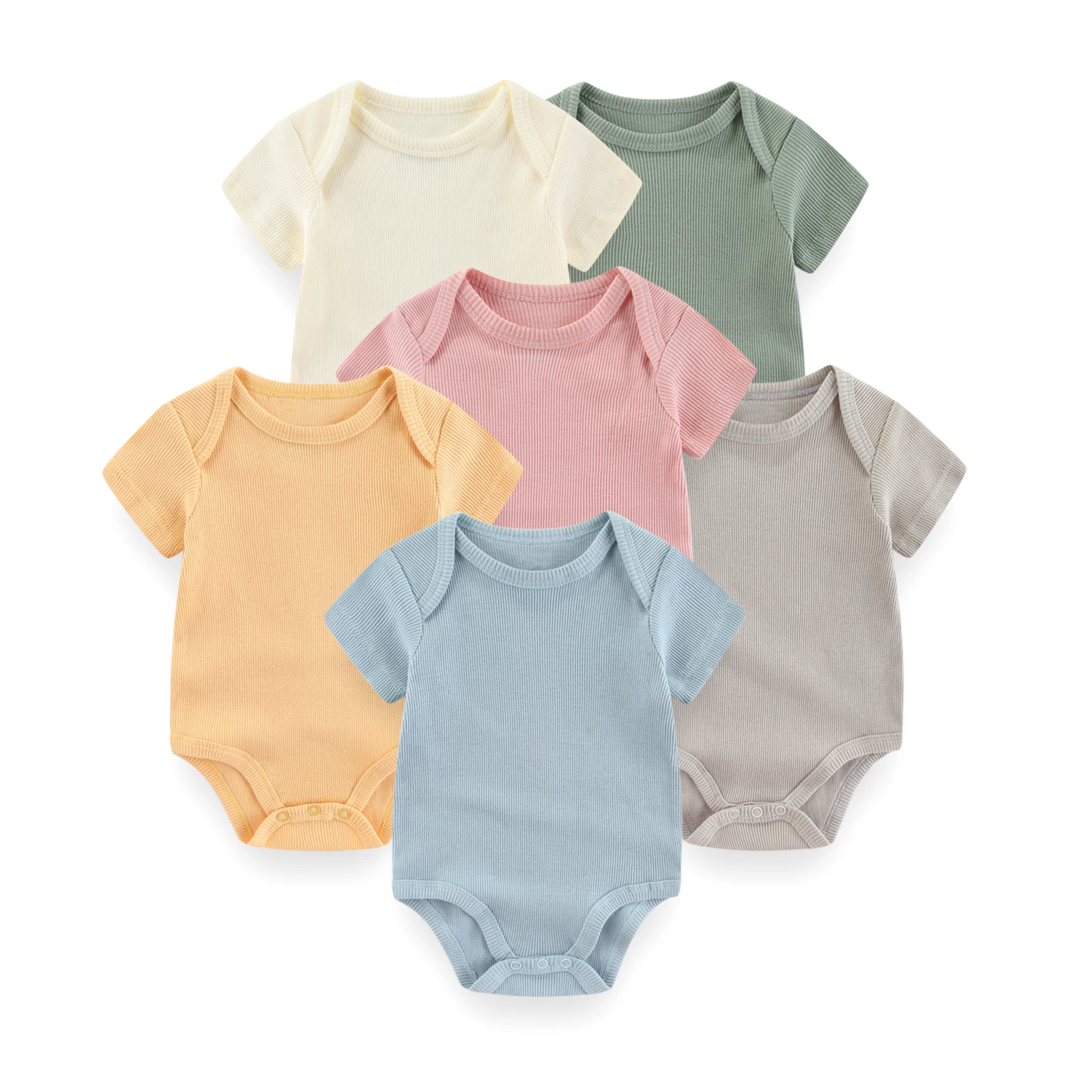

6-Piece Fashion Baby Unisex Bodysuits Short Sleeve Cotton Newborn Boy Girl Onesies Solid Color Infant Outfits