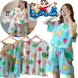 Anime Crayon Shin-chan Home Suits Sleepwear Women Pyjama Short Sleeve Pajamas Set 2023 2PCS Pj Sets Loungewear Button-Down Gift