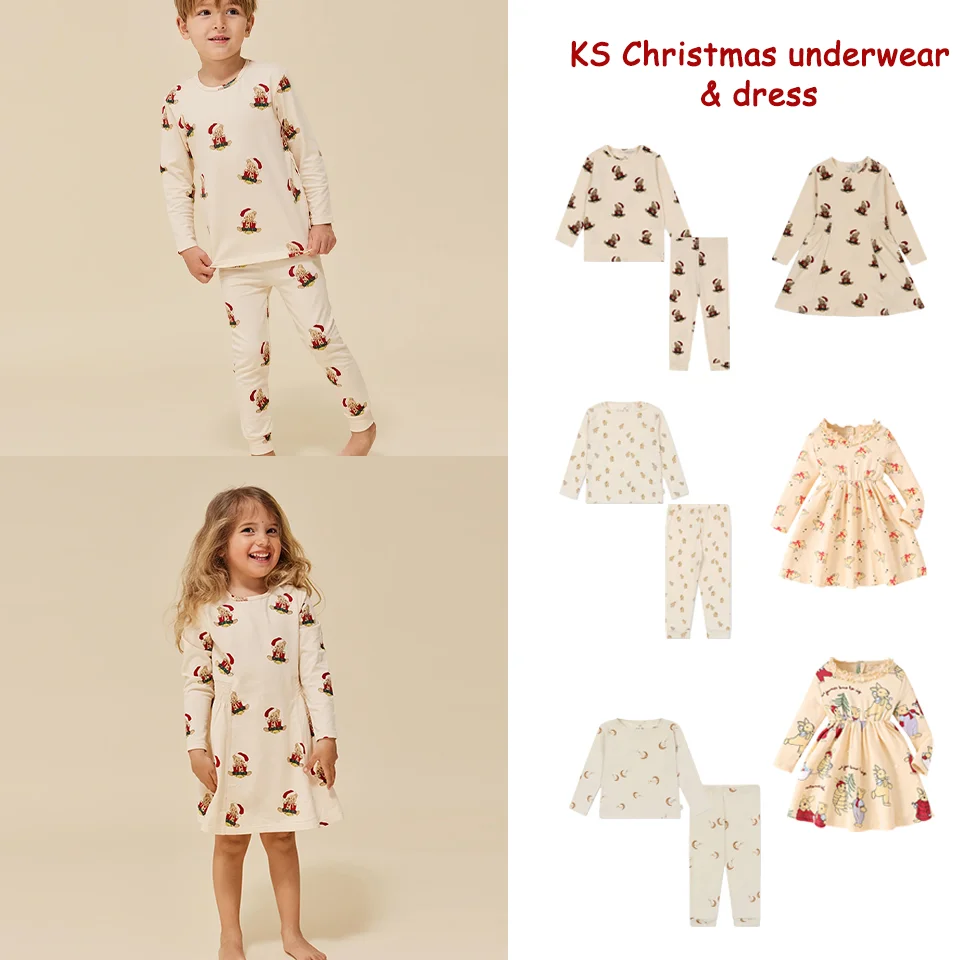 

KS Kids Underwear Sets Christmas Bear Set Dress Cotton Sleepwear Christmas Home Series Boys Girls Children's Set