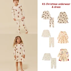 KS Kids Underwear Sets Christmas Bear Set Dress Cotton Sleepwear HomewearBoys Girls Children's Set