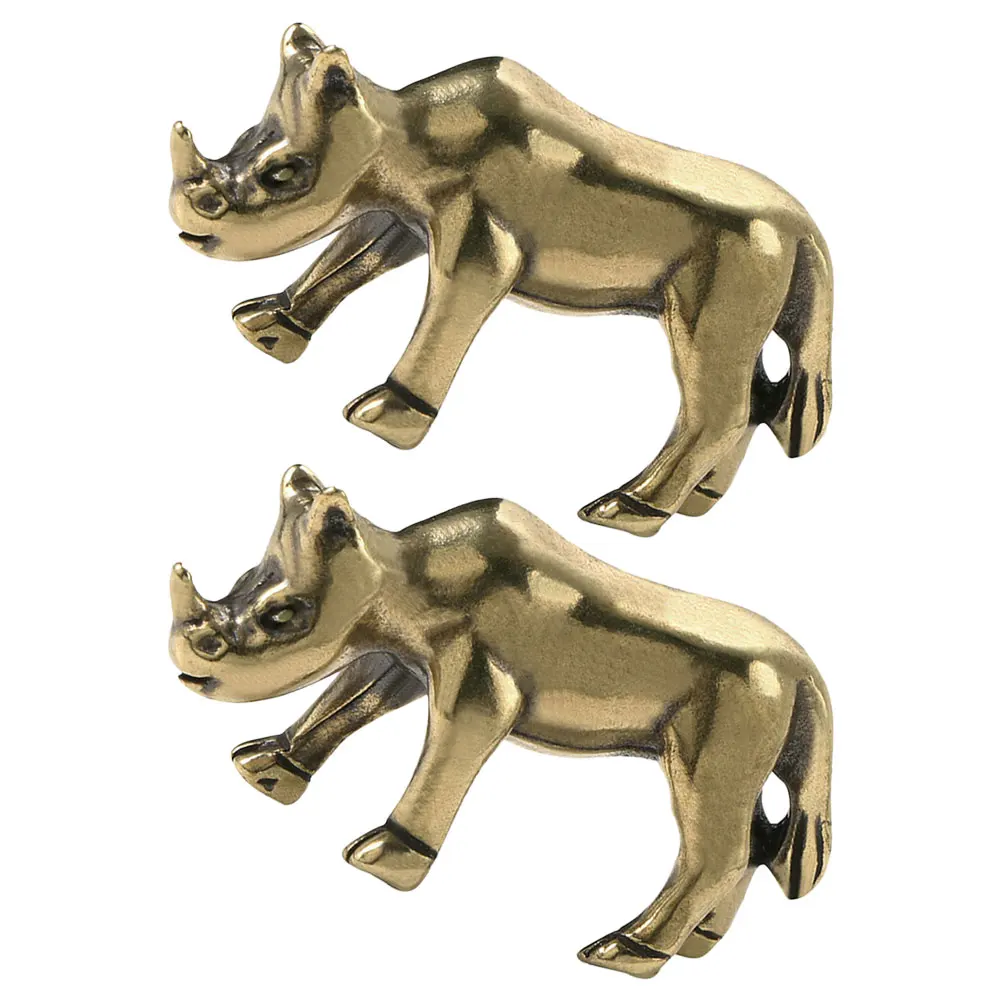 

2Pcs Miniature Rhinoceros Decor Brass Figurine Statue Vintage Desktop Garden Ornament Animal Sculpture Landscape