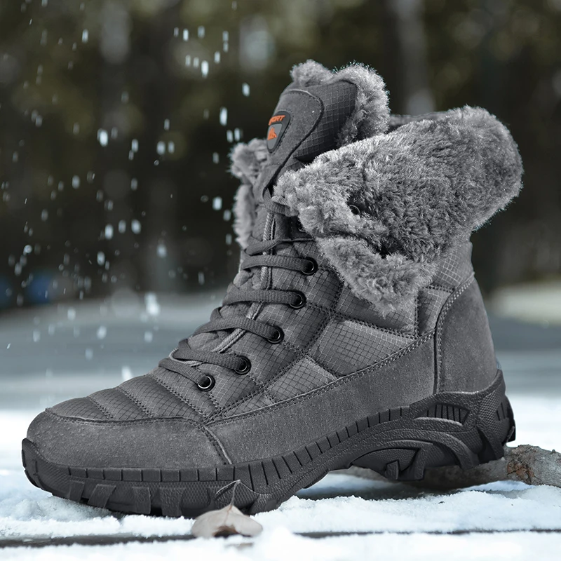 Big Size Men\'s Boots Outdoor Sneakers Super Warm Men Hiking Boots High Quality High Top Waterproof Leather Men Winter Snow Boots