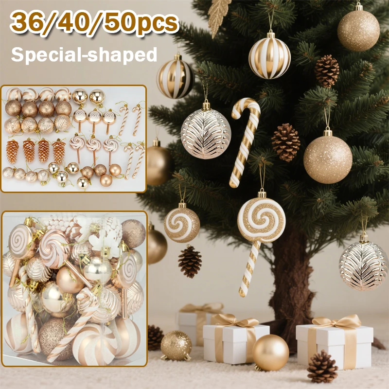 36/40/60pcs Christmas Balls Set Special-shaped Xmas Decorative Hanging Ornaments Party Christmas Spheres Pendant Red Gold Blue