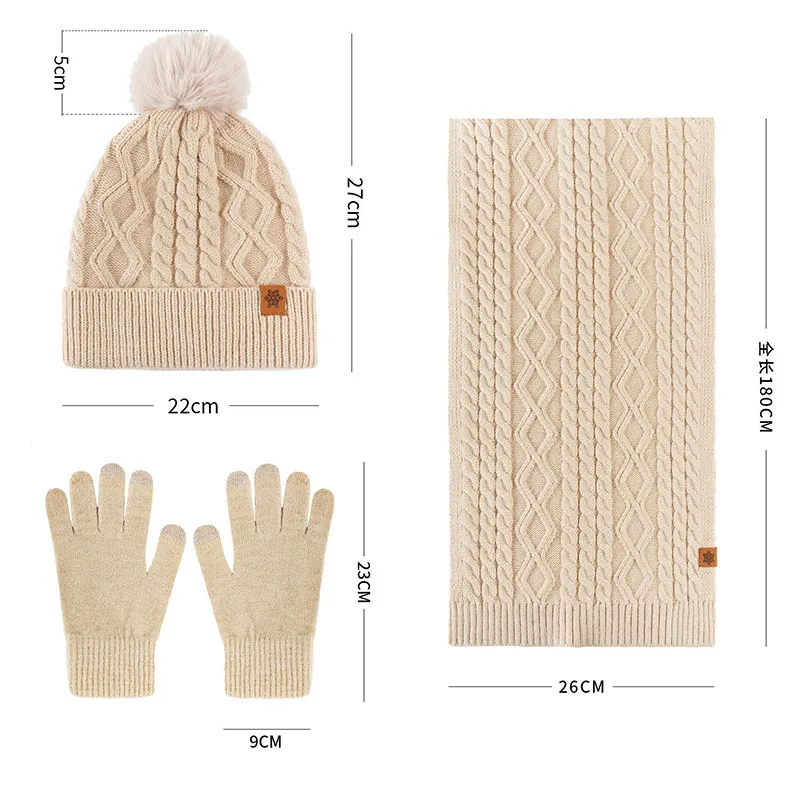 متماسكة وشاح قفازات قبعات ثلاث قطع مجموعة للنساء الشتاء رشاقته الدافئة قبعات حريمي في الهواء الطلق Coldproof قبعة وشاح قفاز مجموعة