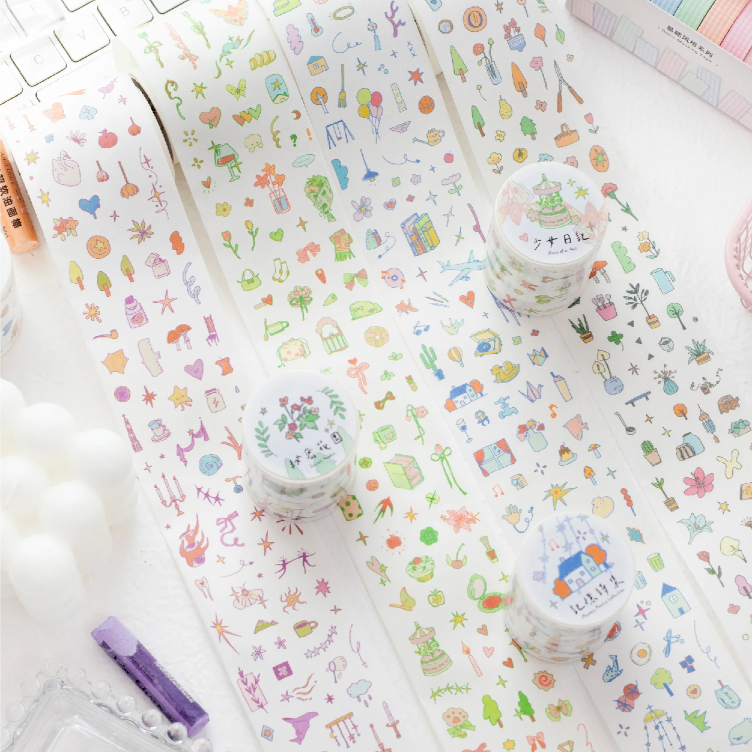 

200cm/Roll INS Cartoon Masking Tapes Daily Life Decorative Label Stickers for Journal Scrapbooking Diary Album Stationery Tape