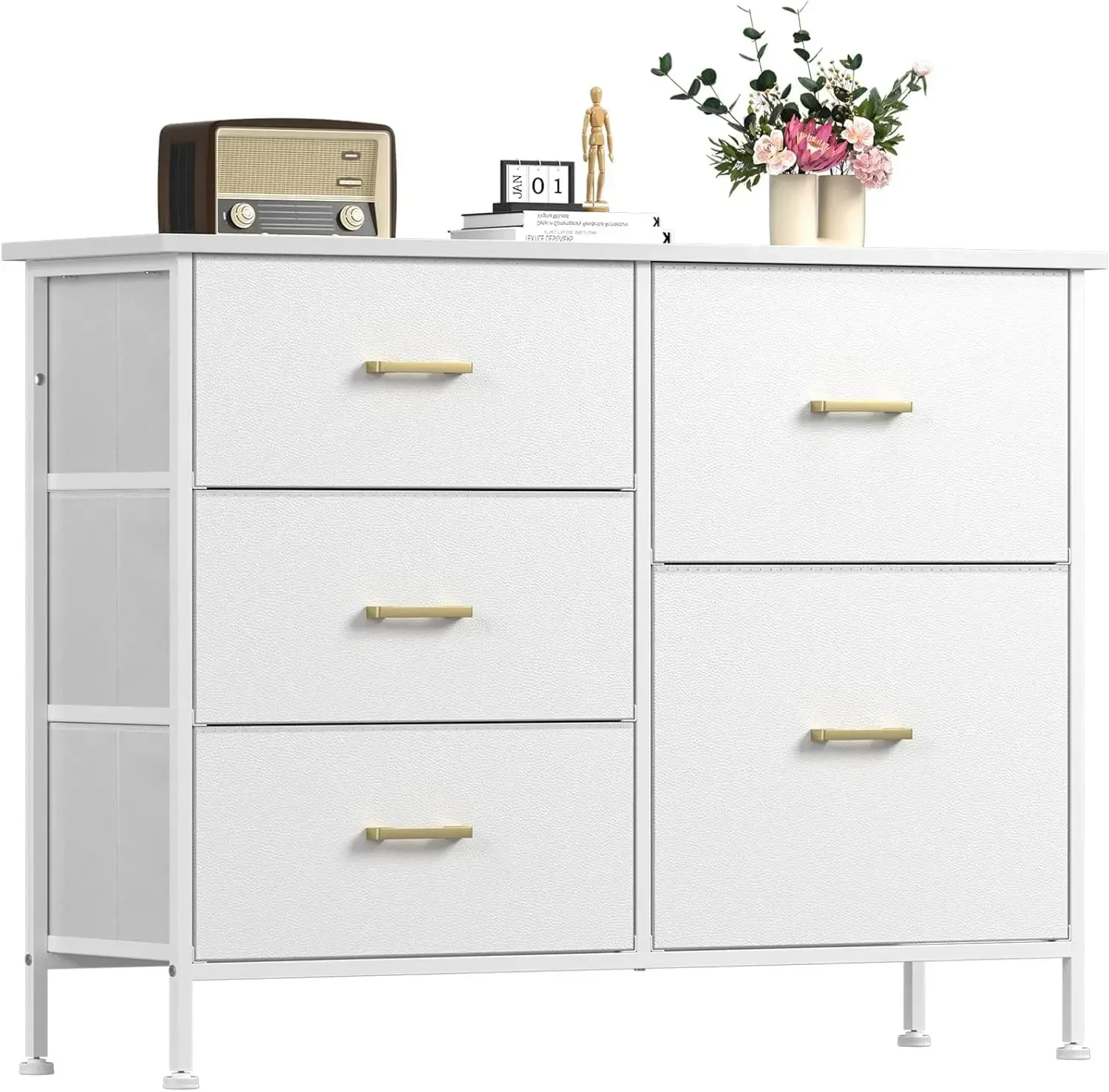 

Dresser for Bedroom with 5 Drawers,Dresser TV Stand for 45" TV, Wide Bedroom Dresser Storage Organizers, Fabric Chest of Drawers