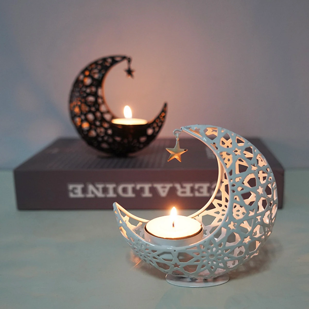 1Pc Zhai Moon Festival Moon Star Style Iron Candlestick Three-Dimensional Moon Candlestick Aromatherapy Stove Suitable for Bedroom Living Room and Other Places