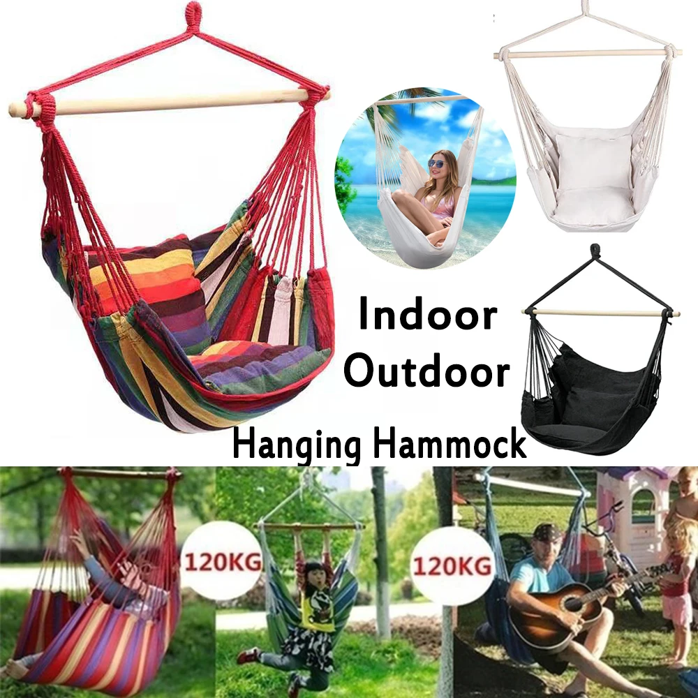 Outdoor Thicken Canvas Hammock Home Garden Leisure 1 Person Swing Chair Camping Hunt Rest Stripe Hanging Bed Chair