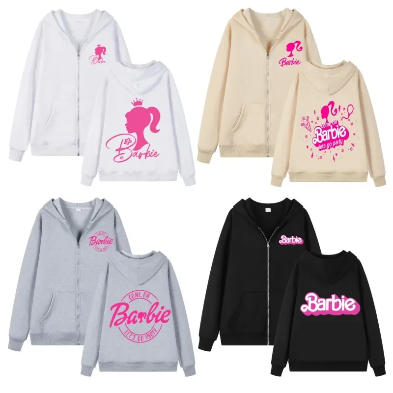 Cartoon Barbie Jacket Anime Women Sports Hooded Cardigan Cute Boys Girls Fashion Comfortable Coat Kawaii Casual Long Sleeve Top