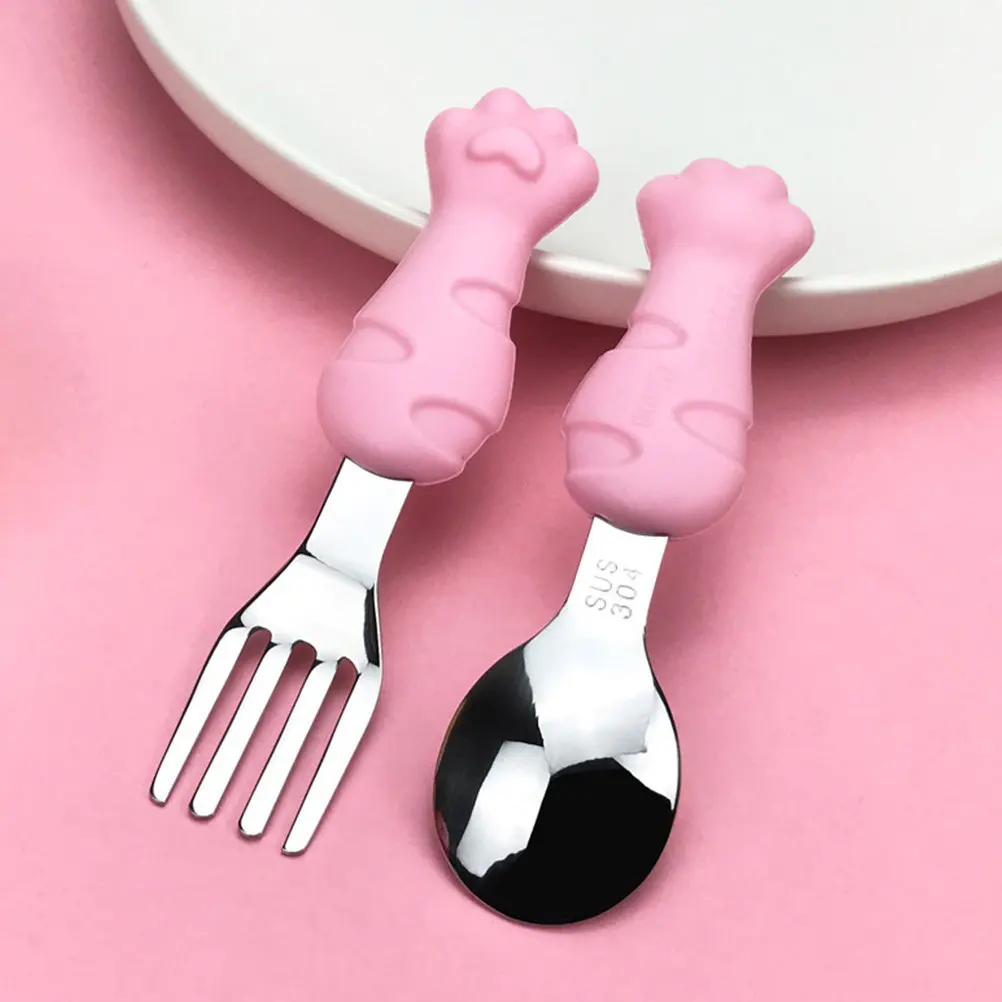 1Set Premium Stainless Steel Baby Feeding Fork and Spoon Set Smooth Edge Toddler Training Tableware Lightweight Dining Utensils