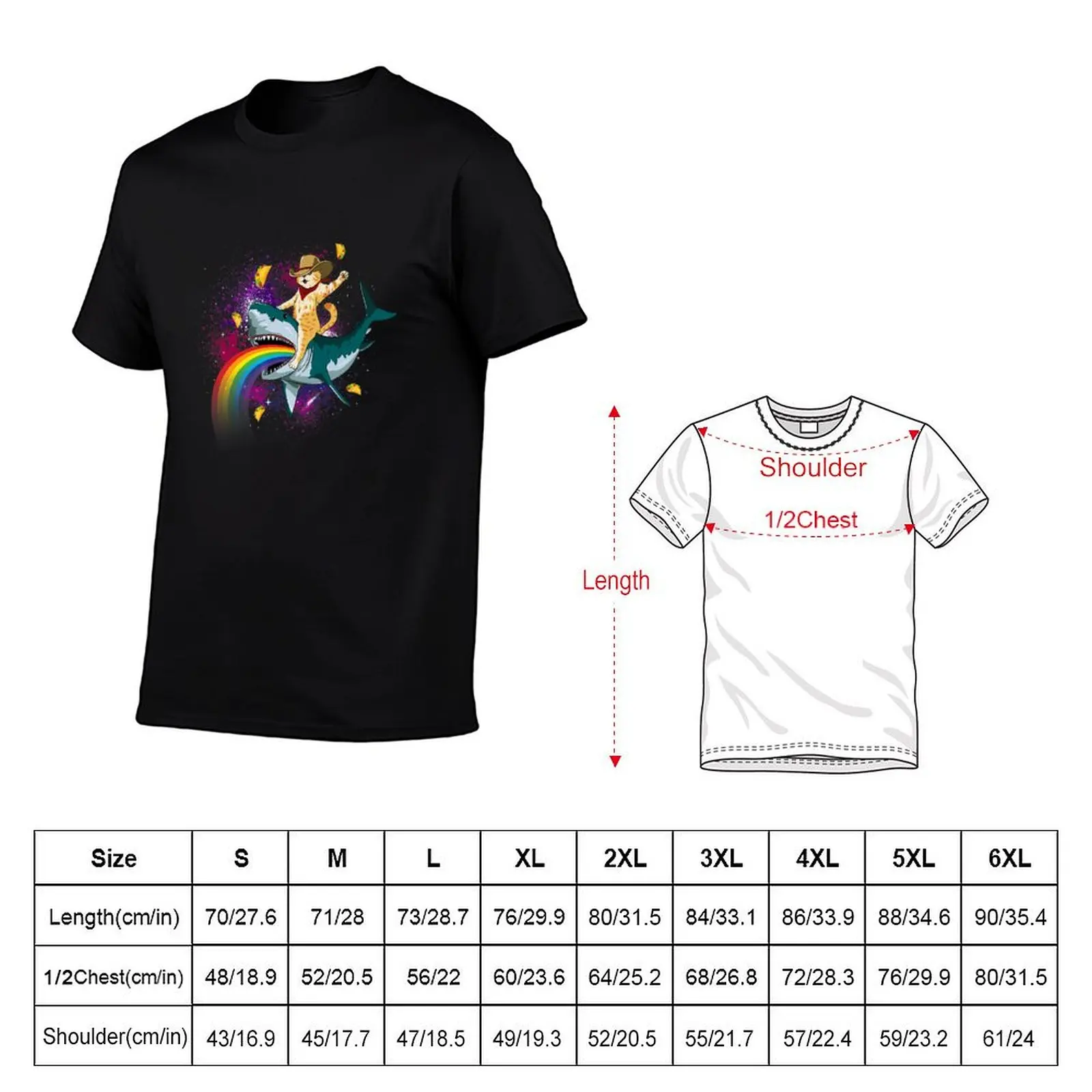 Cowboy occidental chat équitation un requin dans Taco espace arc-en-ciel T-Shirt anime T-Shirt homme t-shirts pour hommes T-Shirt